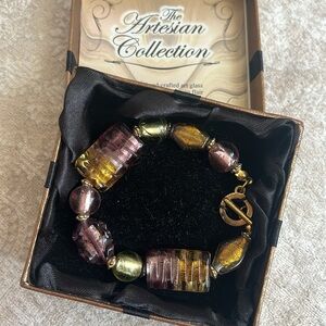 Brand New The Artesian Collection Handcrafted Art Glass Bracelet Beaded European